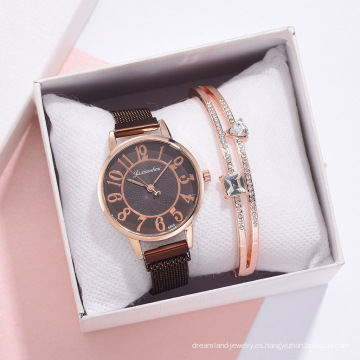 Reloj de moda, conjunto de regalo, hermoso conjunto de relojes de pulsera para mujer con caja de regalo, conjunto de brazalete de reloj de pulsera de diamantes de imitación para fiesta al por mayor